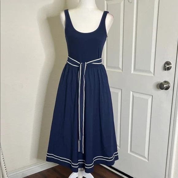 Vineyard Vines Women's Poplin Rib Mix Midi Dress size S Navy Preppy Country Club - Picture 4 of 15